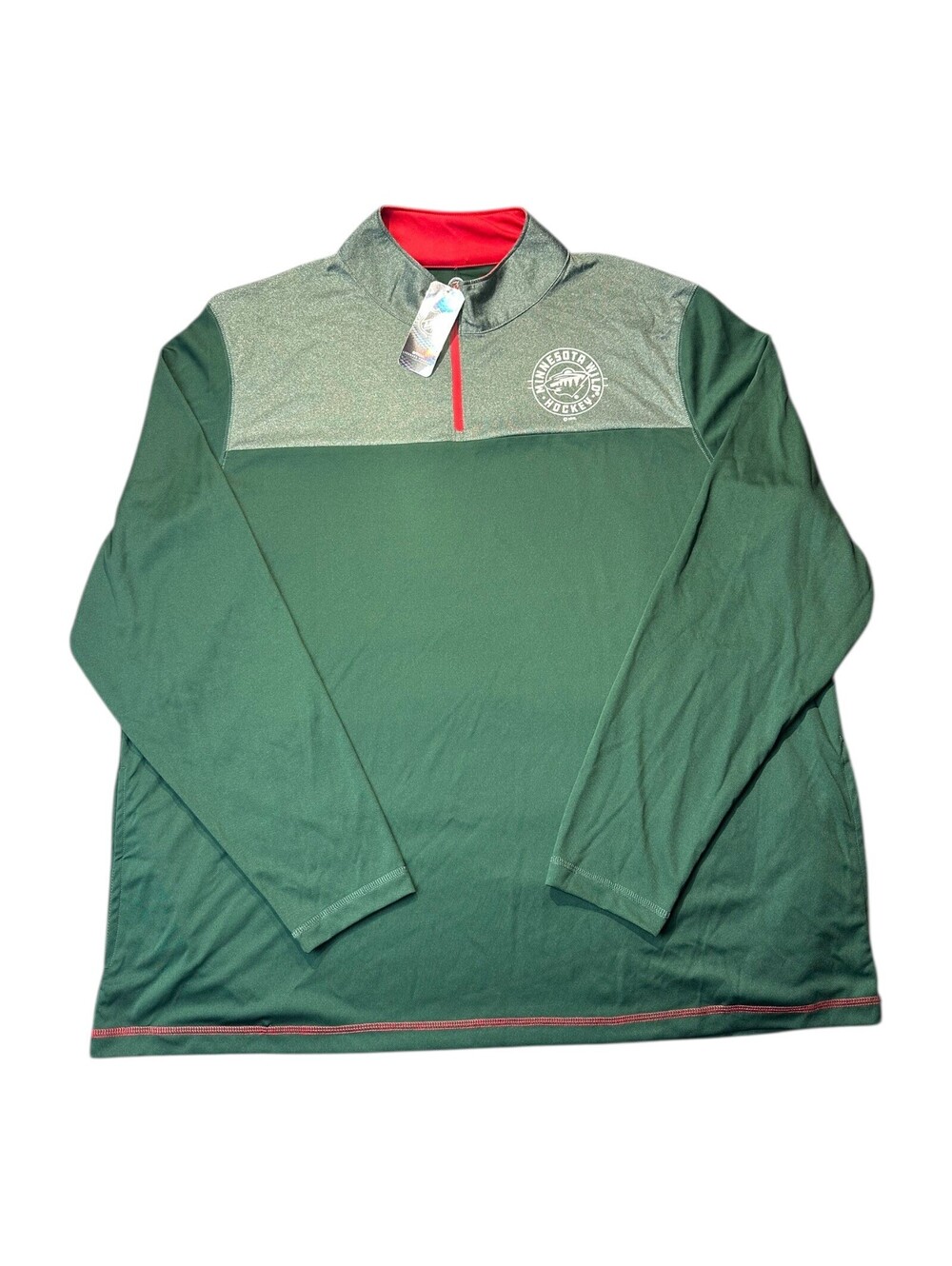 Minnesota Wild 1/4 Zip Pullover, Long Sleeves, Green, Men’s Size 2XL, NEW